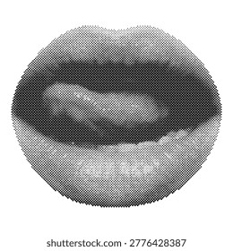Retro halftone vector illustration of a vintage open mouth a circular frame with a classic automotive design old fashioned halftone illustration