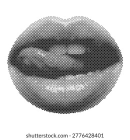 Retro halftone vector illustration of a vintage open mouth with a round headlight and a grille in a circular frame halftone illustration automobile