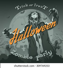 Retro halloween background with zombie