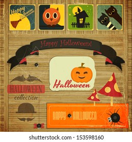 Retro Halloween Card in Vintage Style. Vector Illustration.