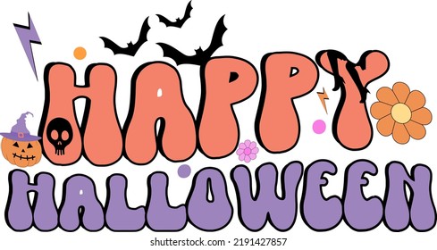 Retro Halloween Design.  Happy Halloween.
It can be used on T-Shirt, labels, icons, Sweater, Jumper, Hoodie, Mug, Sticker,
