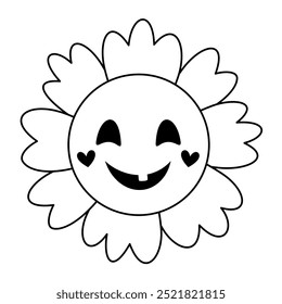 Clipart de flores de Halloween retro. Blanco y negro groovy objeto de Halloween . Ilustración vectorial dibujada a mano en estilo plano.