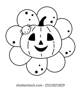 Clipart de flores de Halloween retro. Blanco y negro groovy objeto de Halloween . Ilustración vectorial dibujada a mano en estilo plano.