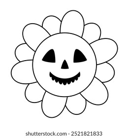 Clipart de flores de Halloween retro. Blanco y negro groovy objeto de Halloween . Ilustración vectorial dibujada a mano en estilo plano.