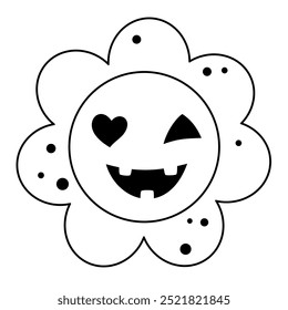 Clipart de flores de Halloween retro. Blanco y negro groovy objeto de Halloween . Ilustración vectorial dibujada a mano en estilo plano.