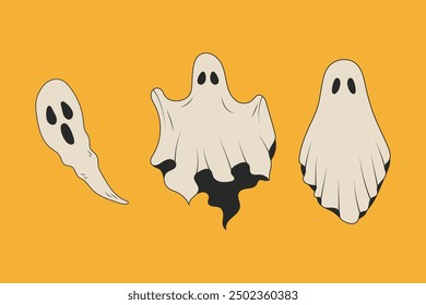 retro Halloween. ghosts on a yellow background. Vector