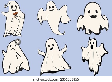 Retro Halloween Ghosts Set of 6 for Halloween Season and Designers - Vintage Phantoms Pack