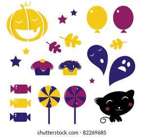 Retro Halloween icons isolated on white ( yellow & blue ) Halloween Icons or Elements collection isolated on white background. Vector 