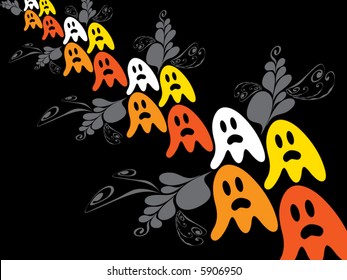 retro halloween orange ghosts and swirls (vector)