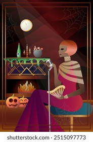 Retro Halloween Party Flyer. Retro singer, 30s-40s style characters. Day of the Dead concept