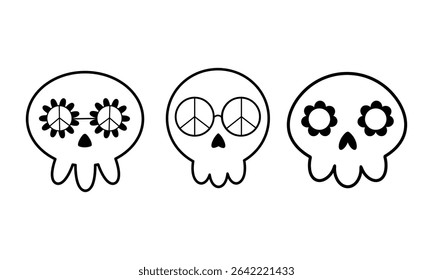 Retro Halloween skull black and white clipart. Spooky seasonal objects, hand drawn vector illustration	
