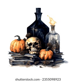 Retro halloween still-life watercolor, great design for any purposes.