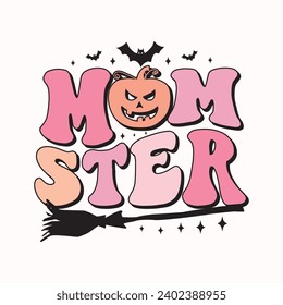 Retro Halloween Sublimation Illustration for print, Mom ster