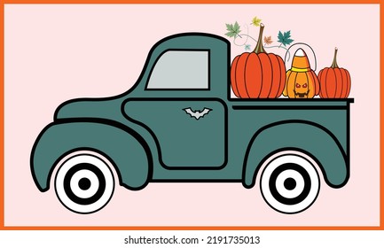 Retro Halloween SVG Truck Illustration 