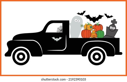 Retro Halloween Truck Crafts Gnome SVG Design.