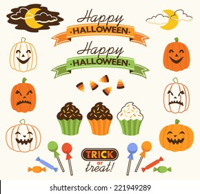 Retro Halloween Vector Decorative Elements Set