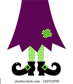 Retro Halloween witch legs isolated on white ( green and purple )