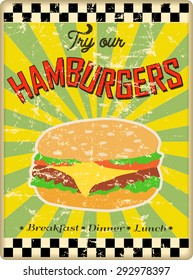 retro hamburger or diner sign, fictional artwork, vector