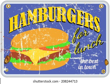 retro hamburger or diner sign, vector, grungy