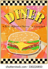 Retro hamburguesa o signo de comedor, Vector, obras de arte ficticias
