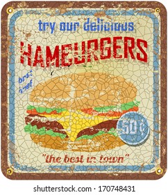 retro hamburger sign, vector, weathered and grungy