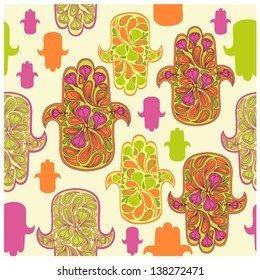 Retro hamsa hand pattern (seamless and editable)