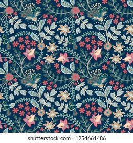 Retro hand draw flower pattern in the many kind of florals. Botanical Motifs scattered random. Seamless vector texture. For fashion prints. Printing with in hand drawn style on white background.