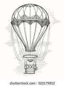Retro hand drawing hot air balloon  Vintage hot air airship vector sketch