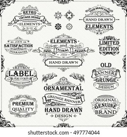 Retro hand drawn banner frames