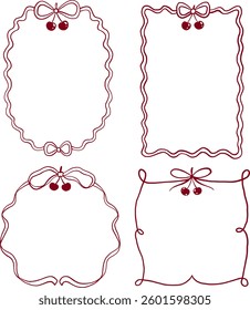 Retro hand drawn coquette frames with cherry.