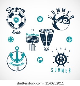 Retro hand drawn elements for Summer calligraphic designs | Vintage ornaments | All for Holidays | tropical paradise, sea, sunshine, weekend tour, beach vacation, adventure labels | vector set