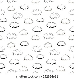 Retro hand drawn engraving clouds on white seamless pattern