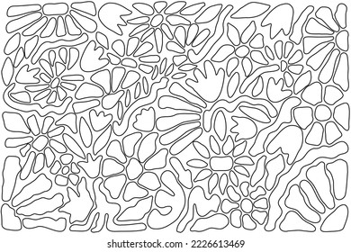 Retro hand drawn floral pattern. 60s -70s style . Amazing groovy flower background. Coloring book
