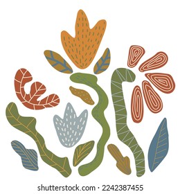Retro handgezeichnete Blumen auf weißem Hintergrund. Stil der 60er bis 70er Jahre. Erstaunliches Blumenbild. 