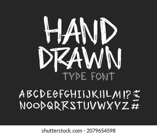 Retro Hand Drawn grunge type font and vector doodle alphabet - vector template. Set for print tee and poster design. Handwritten lettering. Vintage white Rock style type font