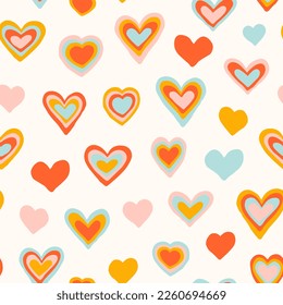 Retro hand drawn hearts seamless repeat pattern. Romantic, vector all over surface print on white background.