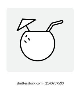 Retro hand drawn icon with coconut. Vintage nature graphic. Fresh healthy food. Vector illustration. stock image. 