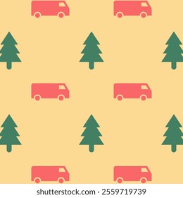 retro hand drawn illustration retro colors Christmas tree car cover design