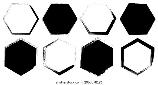 Retro hand drawn pattern with black brush hexagons.Vector illustration. Stock image.