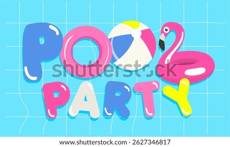Retro Hand Drawn Print with pool items and Slogan "POOL PARTY" T-shirt Print Design, Vector