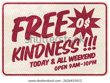 Retro Hand Drawn Print with Slogan "FREE KINDNESS" T-shirt Print Design, Vector