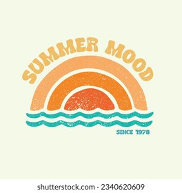 Retro Hand Drawn Print with Slogan"SUMMER MOOD" T-shirt Print Design, Vector