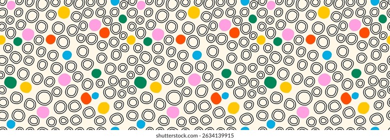 Retro hand drawn seamless pattern. Small dot and color confetti background. Vector Illustration for holiday, party, birthday, invitation.