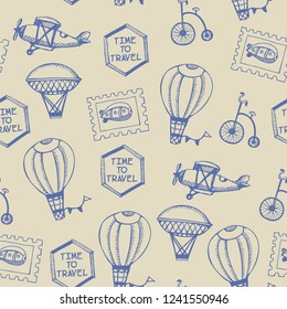 retro hand drawn seamless vector travel pattern