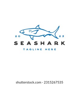 Retro hand drawn shark logo design vector