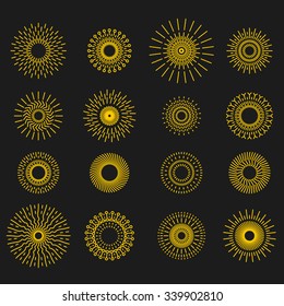 Retro Hand Drawn Sunburst Set. Set of Suns