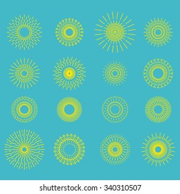 Retro Hand Drawn Sunburst Set. Set of Suns