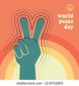 Retro Hand Sign Vector Illustration for World Peace Day