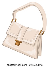 Retro handbag stylish leather bag for women, isolated stylish accessories for ladies. Elegant clothing for females, design of 1970s, fashionable trendy clutch for personal belongings. Vector in flat