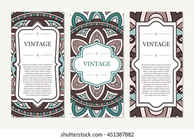 Retro hand-drawn card with mandala. Vintage background with place for text. Can be used for invitation, banner, other cards.